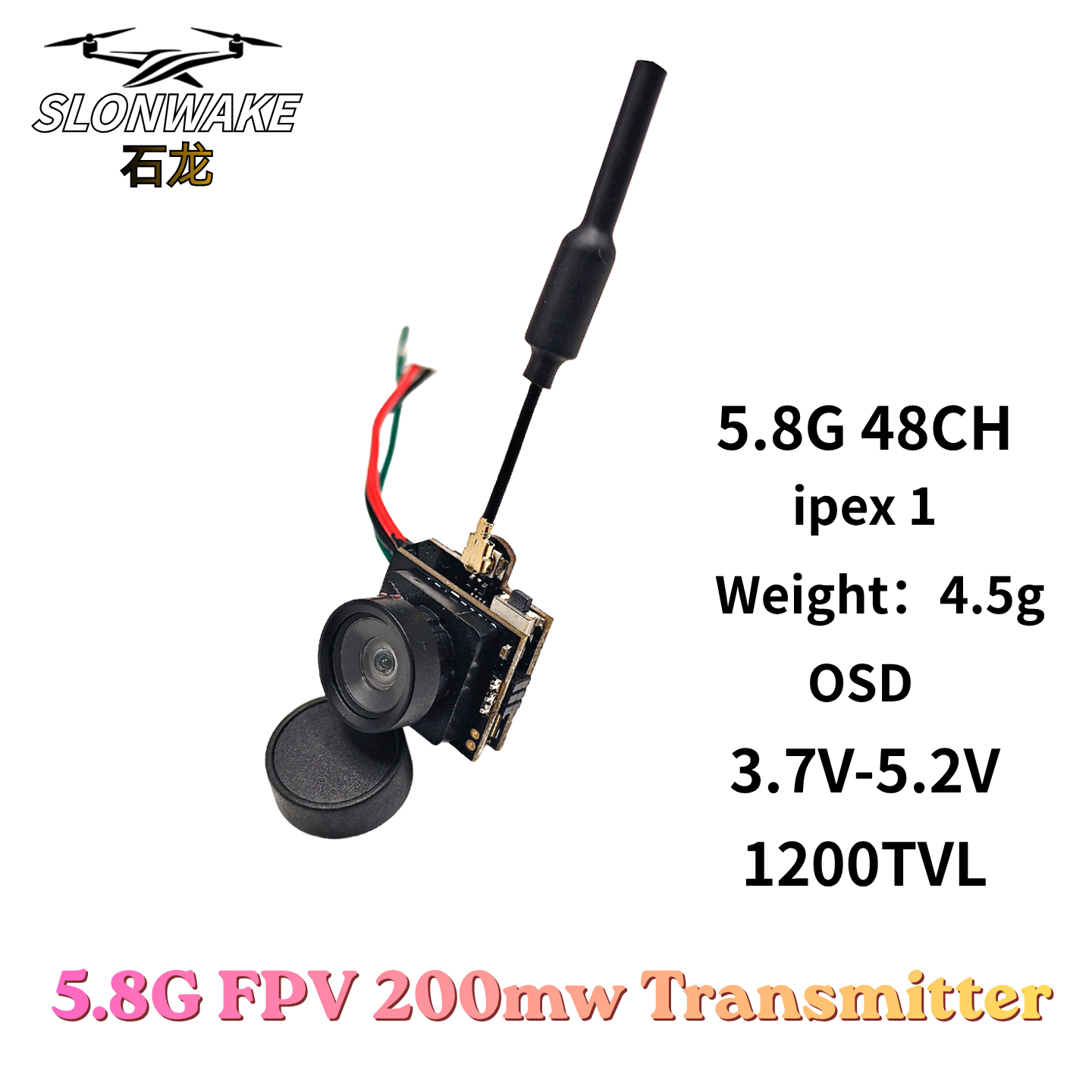 Slonwake 5.8G 48CH 200mW FPV D - Drone Receiver のレビューと価格